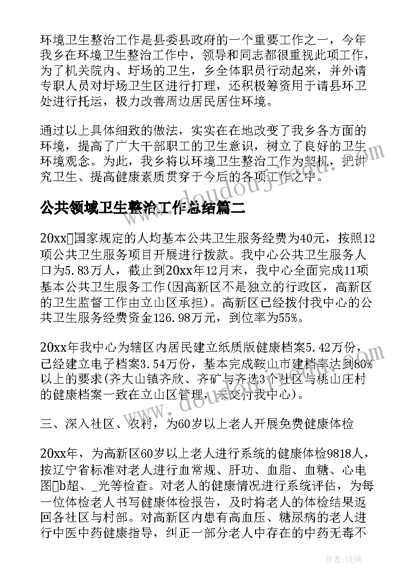 2023年公共领域卫生整治工作总结(实用6篇)