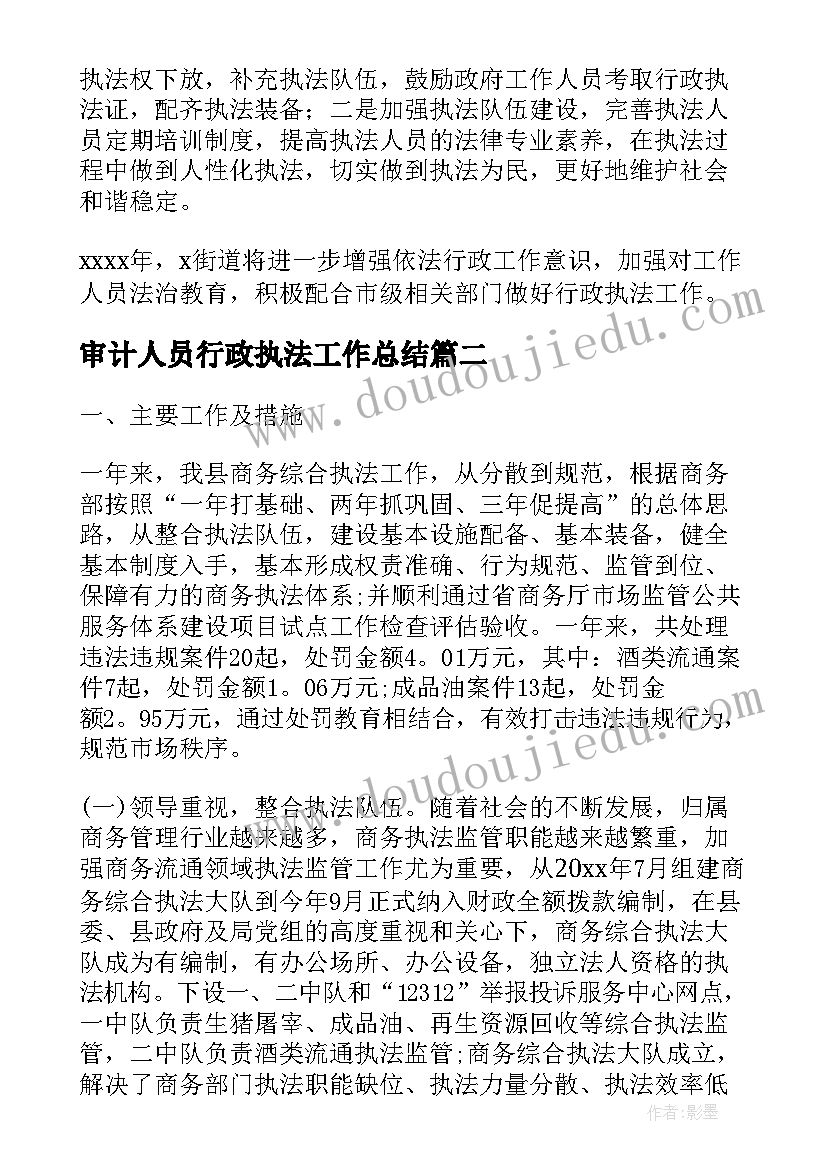 2023年审计人员行政执法工作总结(通用7篇)