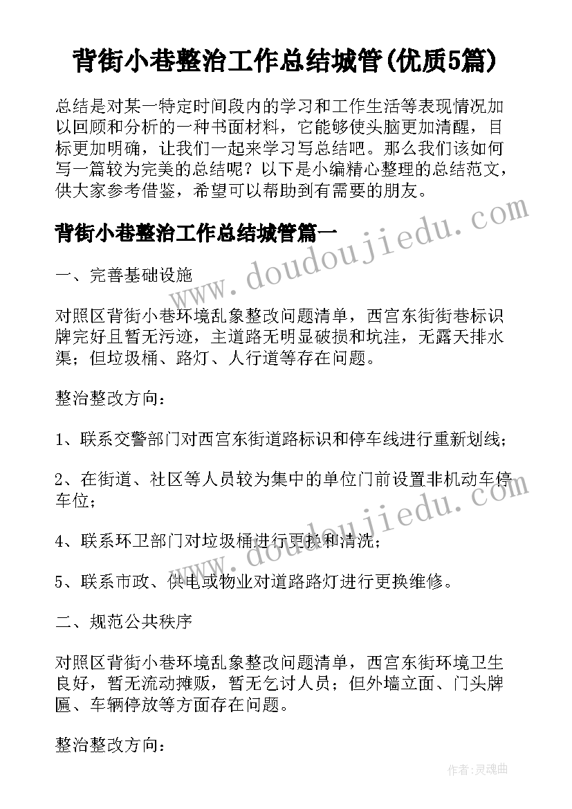 背街小巷整治工作总结城管(优质5篇)