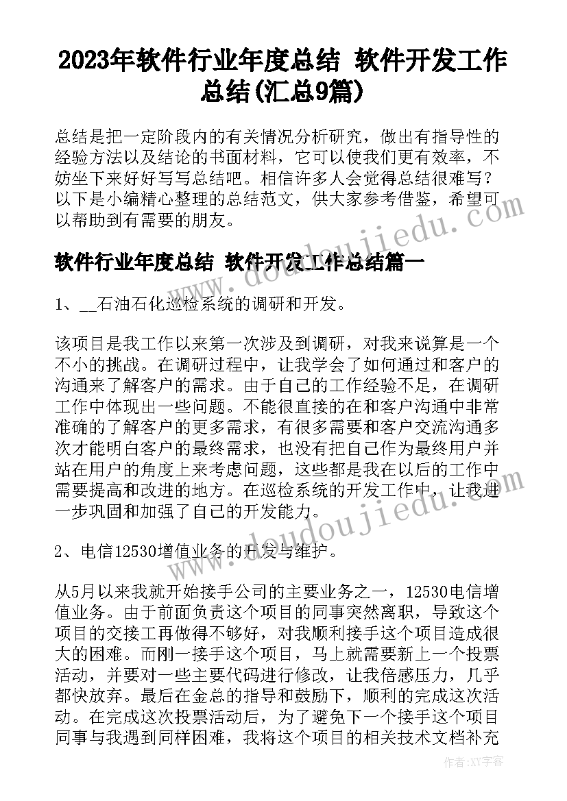 2023年软件行业年度总结 软件开发工作总结(汇总9篇)