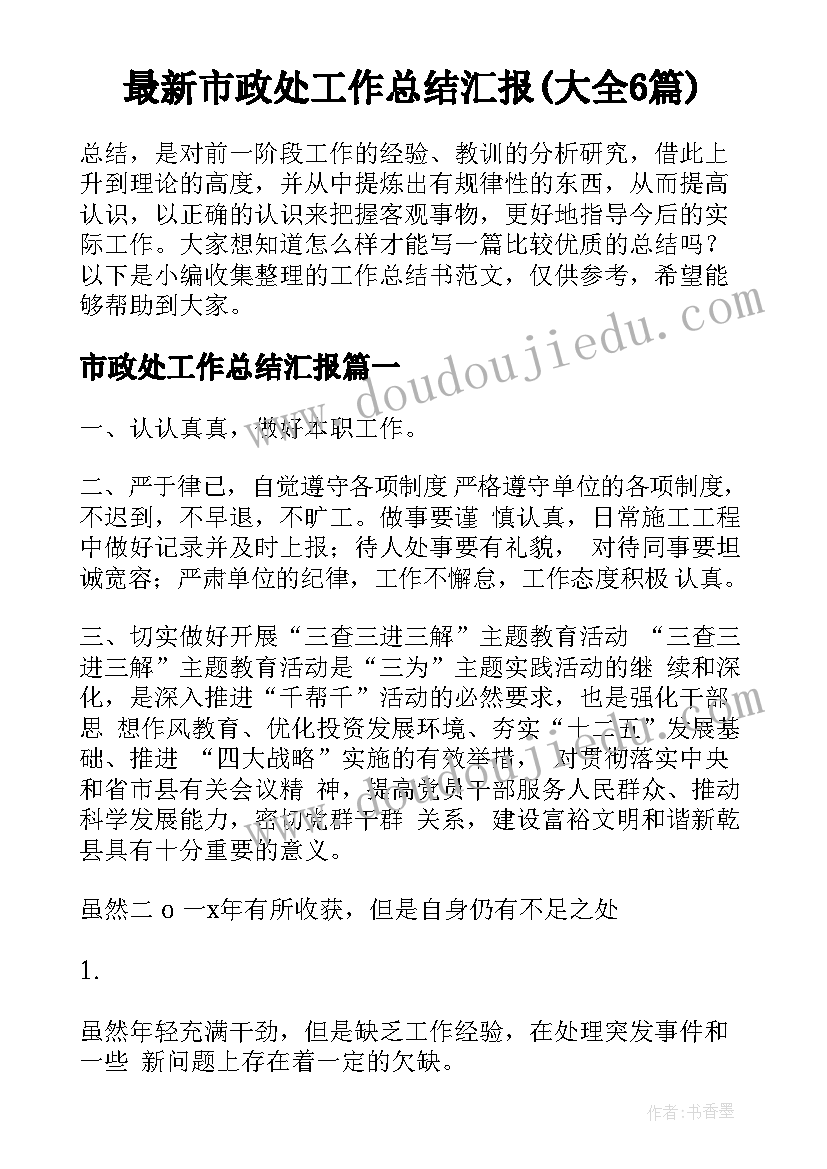 最新市政处工作总结汇报(大全6篇)