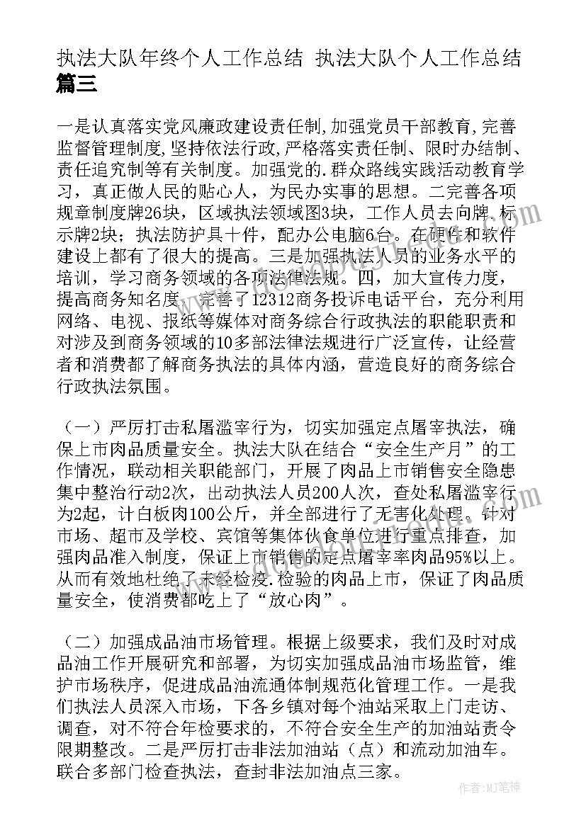 执法大队年终个人工作总结 执法大队个人工作总结(优秀9篇)