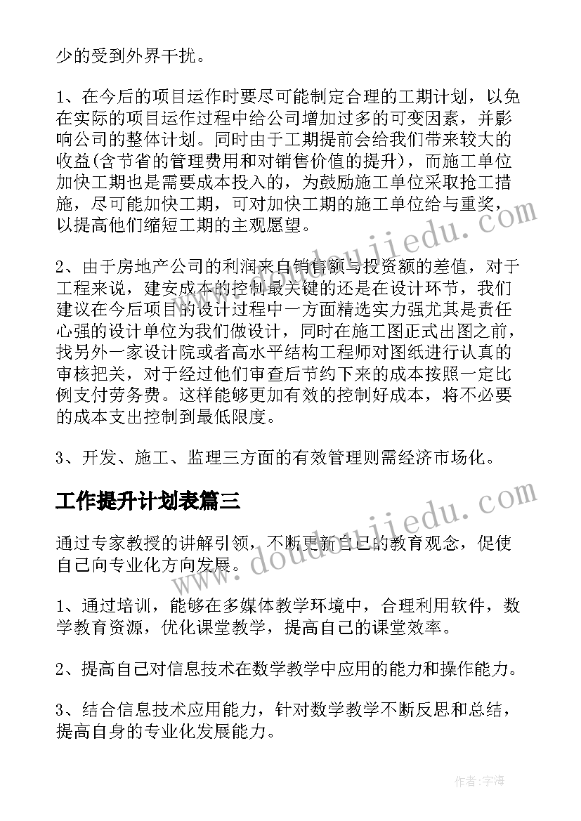 2023年工作提升计划表(精选6篇)