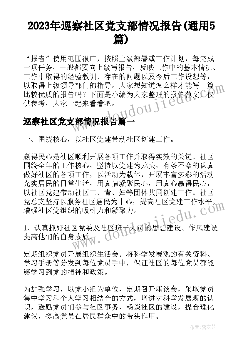 2023年巡察社区党支部情况报告(通用5篇)