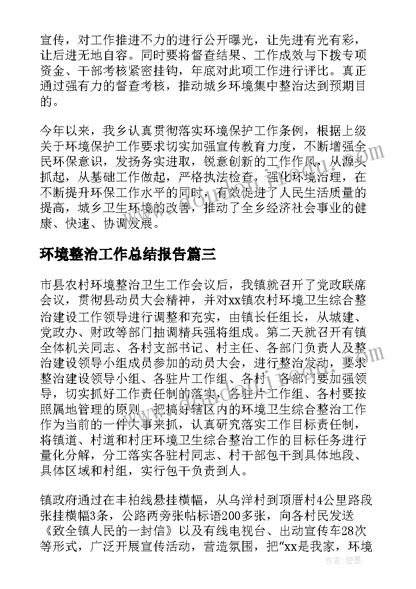 2023年环境整治工作总结报告(通用9篇)