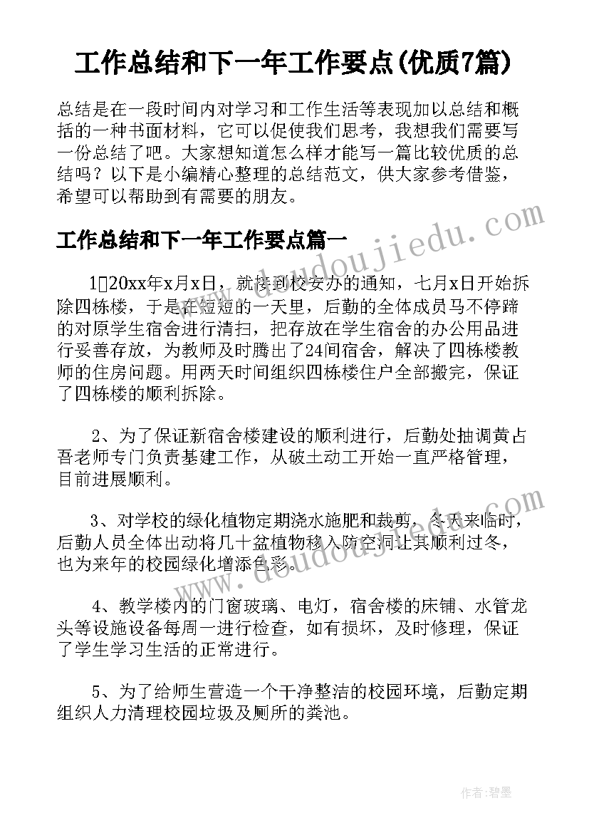 工作总结和下一年工作要点(优质7篇)