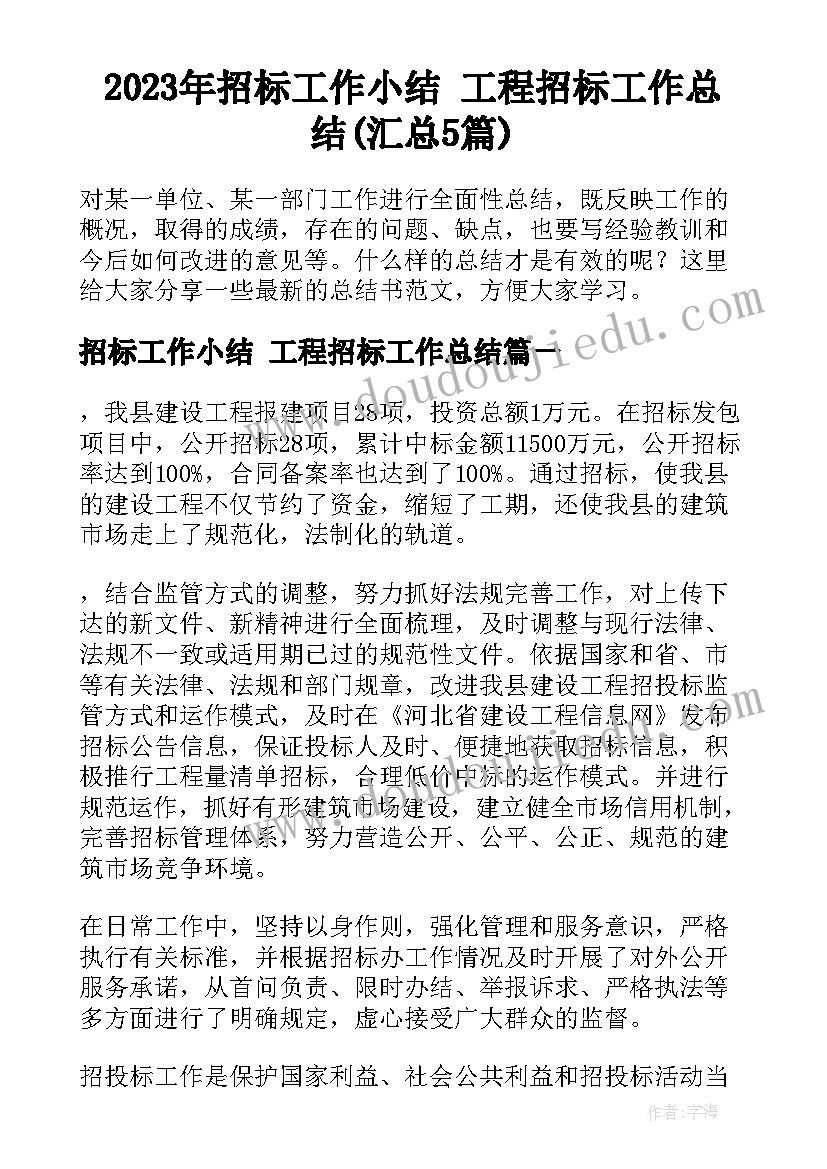 2023年招标工作小结 工程招标工作总结(汇总5篇)