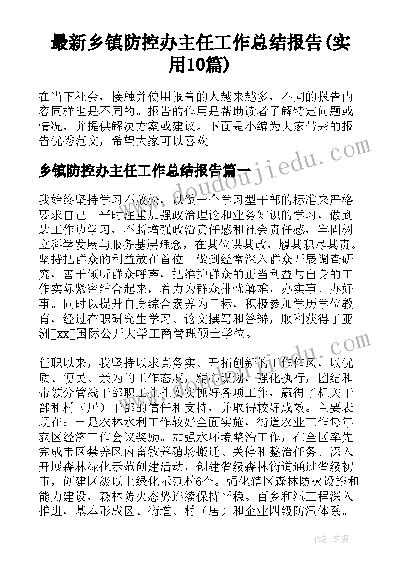 最新乡镇防控办主任工作总结报告(实用10篇)