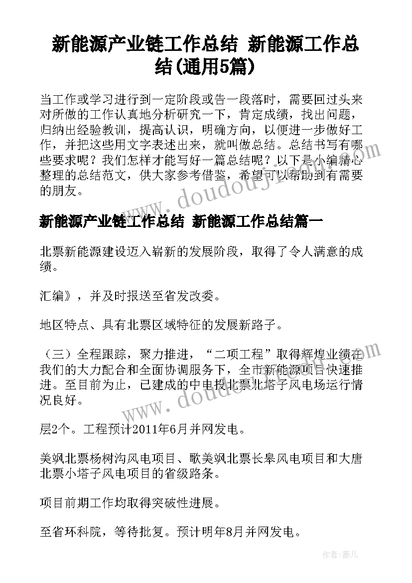 新能源产业链工作总结 新能源工作总结(通用5篇)