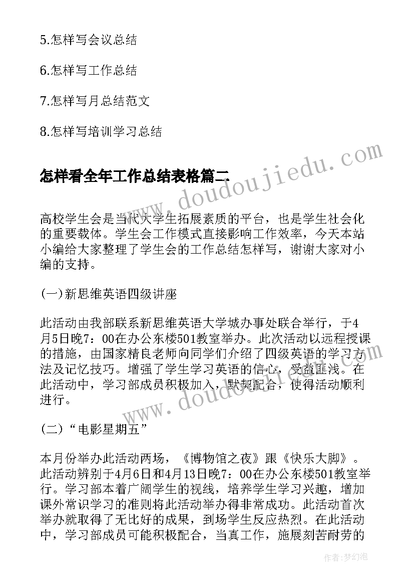 最新怎样看全年工作总结表格(模板9篇)