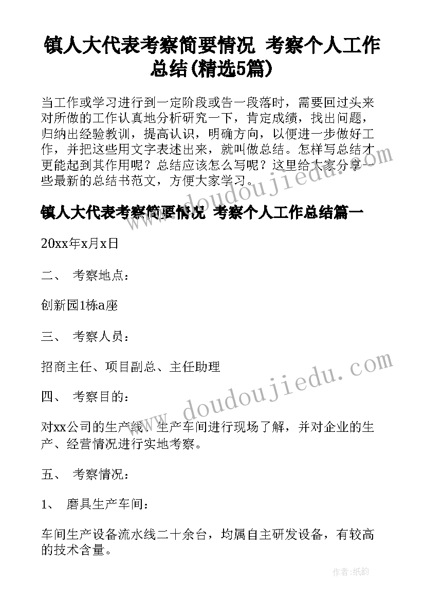 镇人大代表考察简要情况 考察个人工作总结(精选5篇)