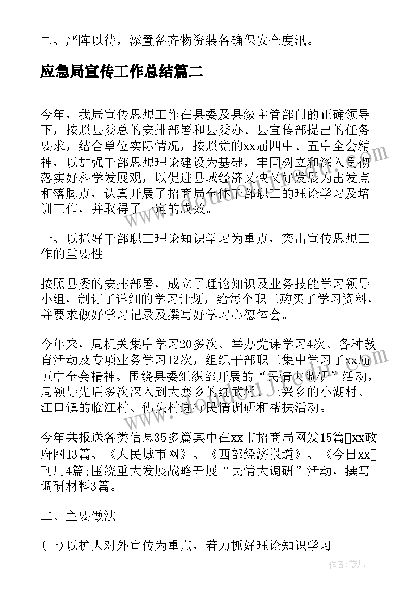 应急局宣传工作总结(优质5篇)