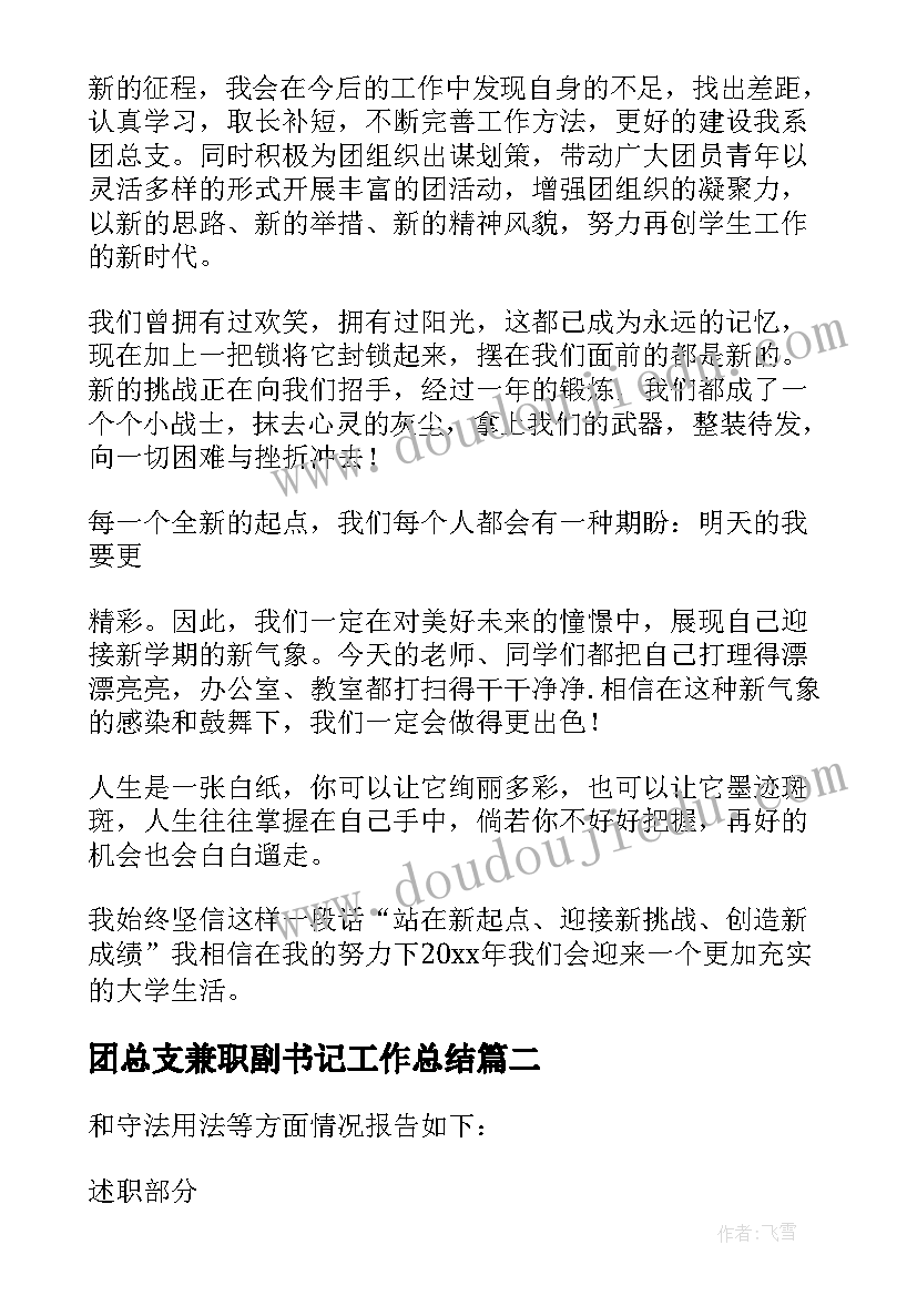 最新团总支兼职副书记工作总结(优质5篇)