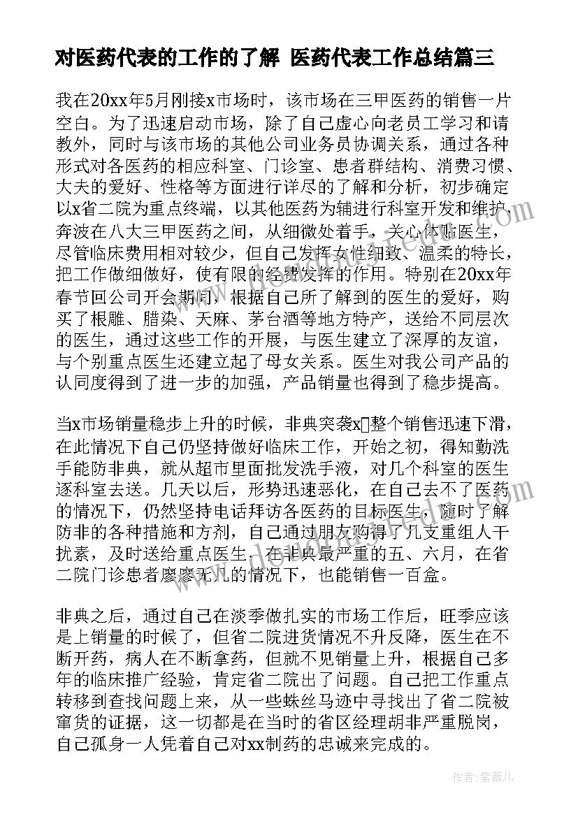 对医药代表的工作的了解 医药代表工作总结(模板6篇)