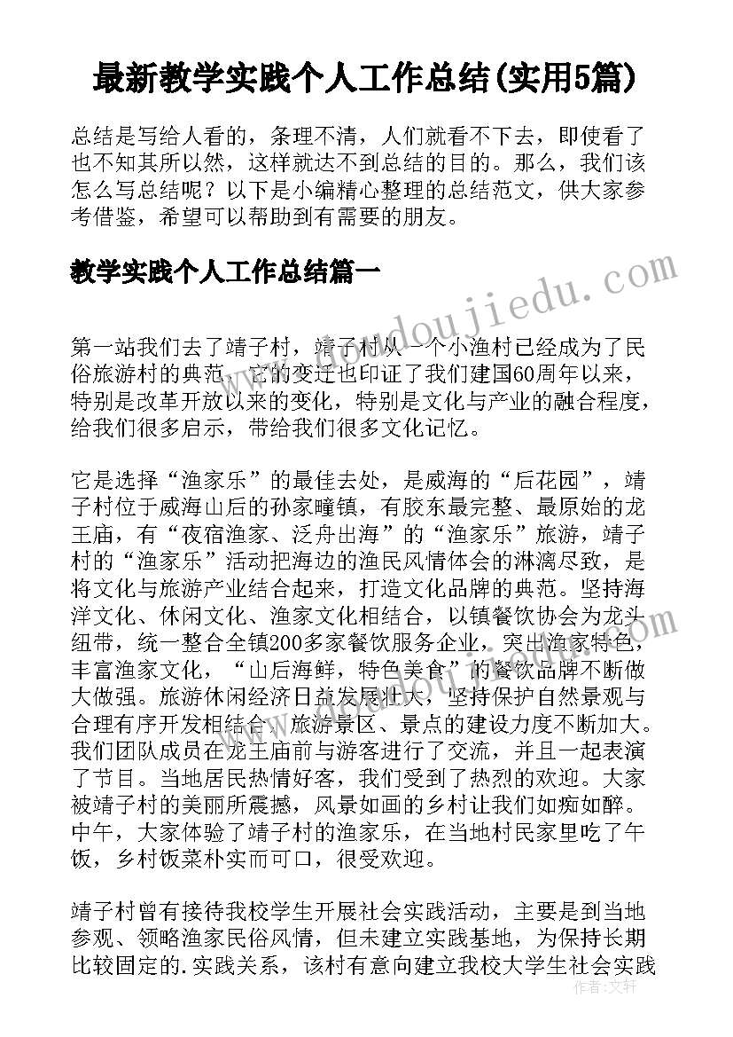 最新教学实践个人工作总结(实用5篇)