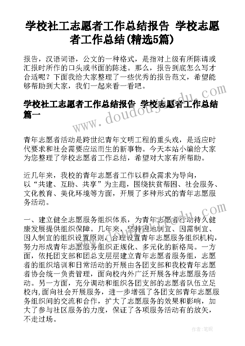 学校社工志愿者工作总结报告 学校志愿者工作总结(精选5篇)