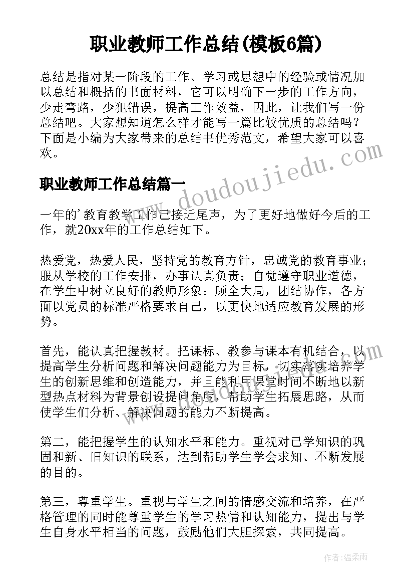 职业教师工作总结(模板6篇)