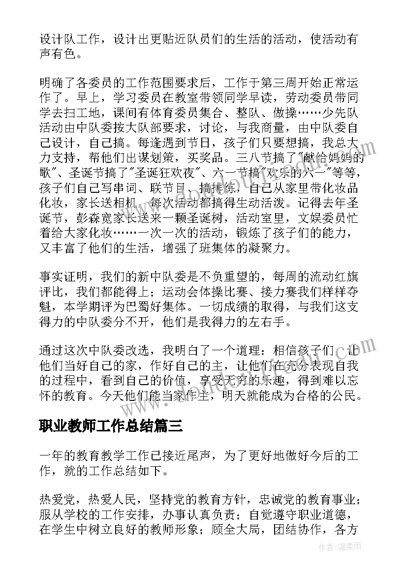 职业教师工作总结(模板6篇)