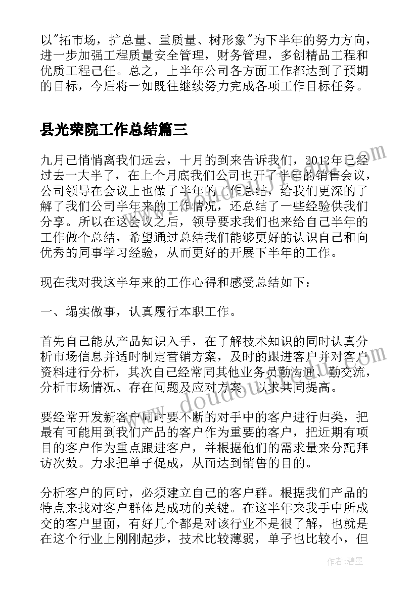 最新县光荣院工作总结(通用6篇)