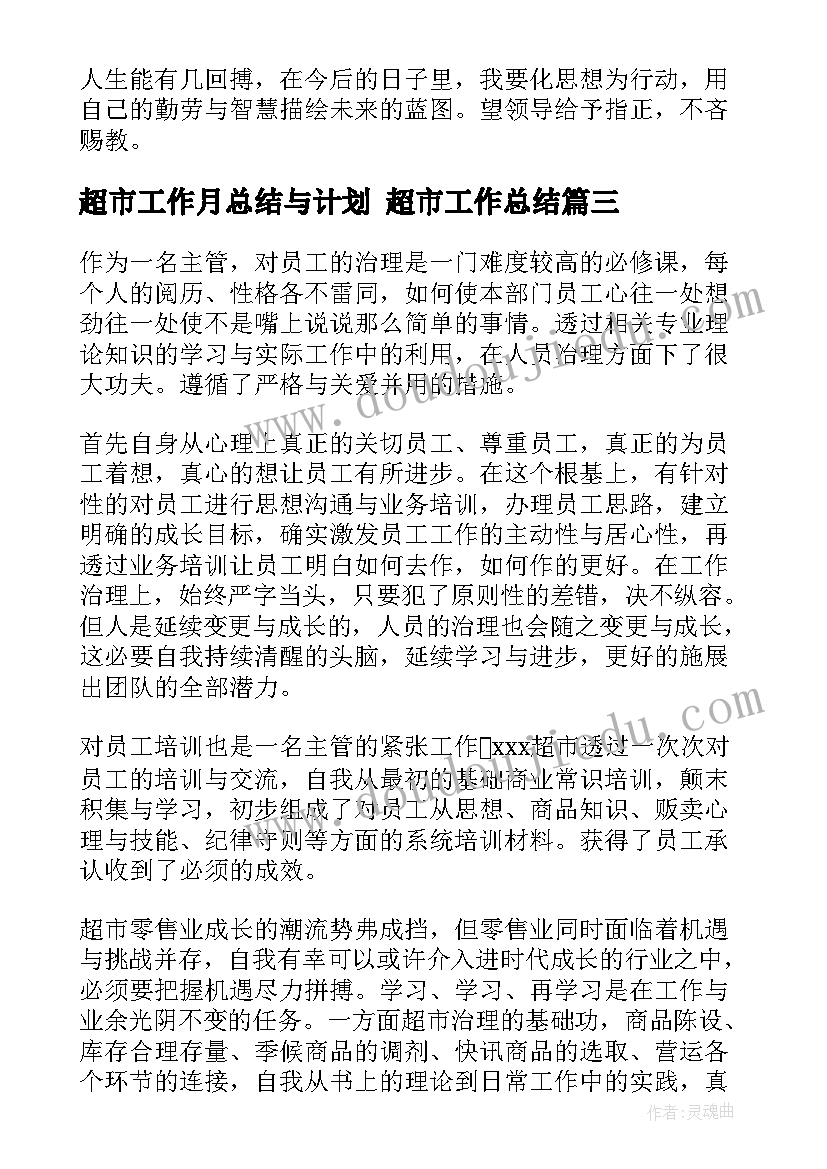 2023年超市工作月总结与计划 超市工作总结(实用8篇)