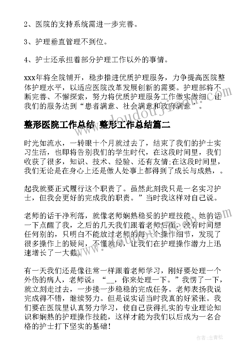 整形医院工作总结 整形工作总结(模板10篇)