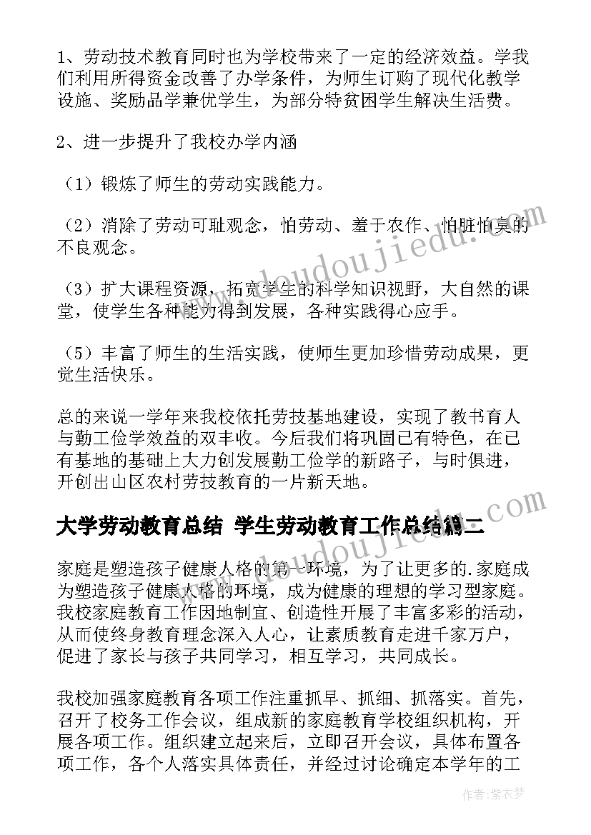 2023年大学劳动教育总结 学生劳动教育工作总结(模板7篇)