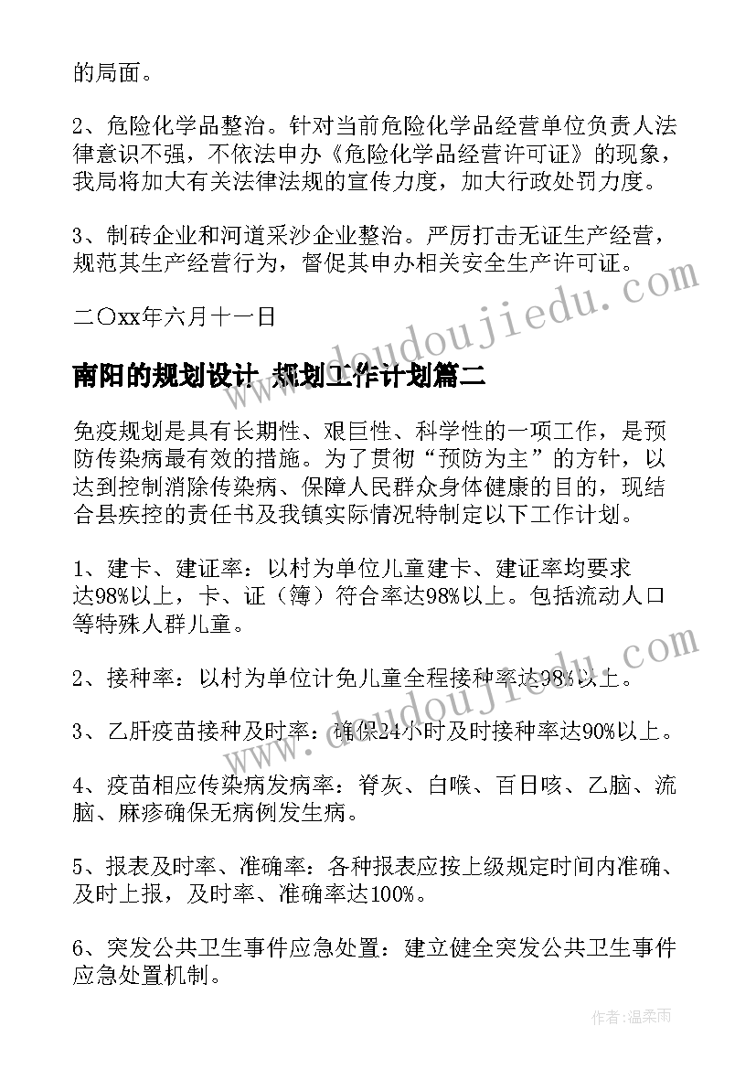 南阳的规划设计 规划工作计划(优质9篇)