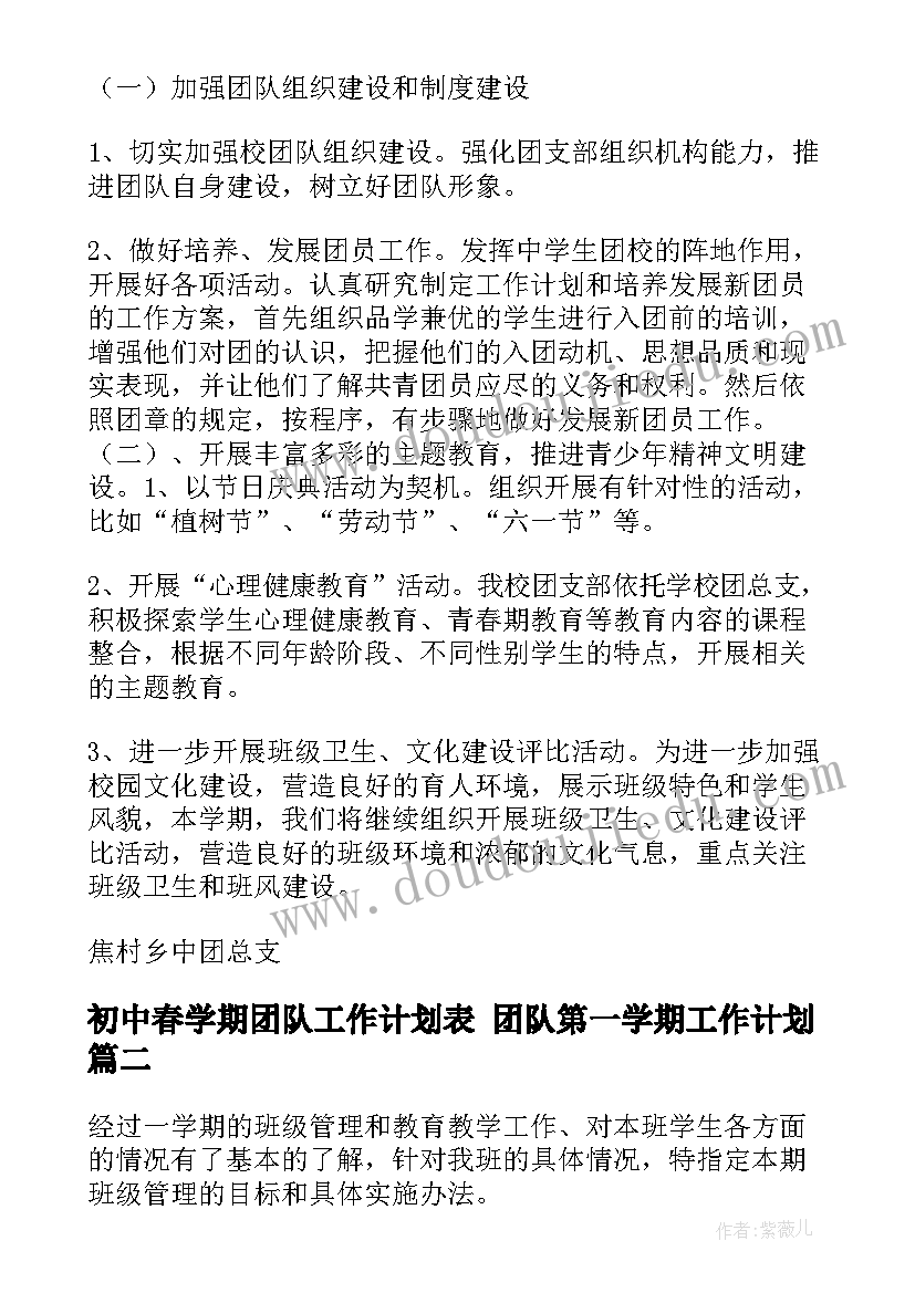 2023年初中春学期团队工作计划表 团队第一学期工作计划(模板6篇)