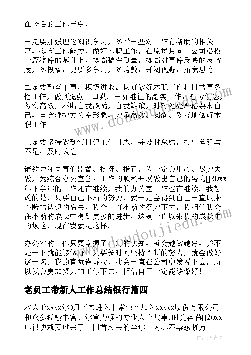 2023年老员工带新人工作总结银行(大全10篇)