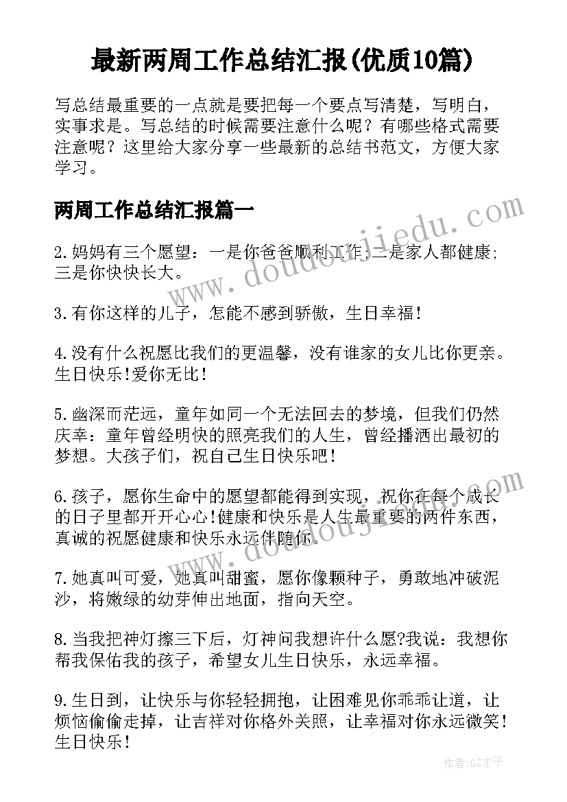 最新两周工作总结汇报(优质10篇)