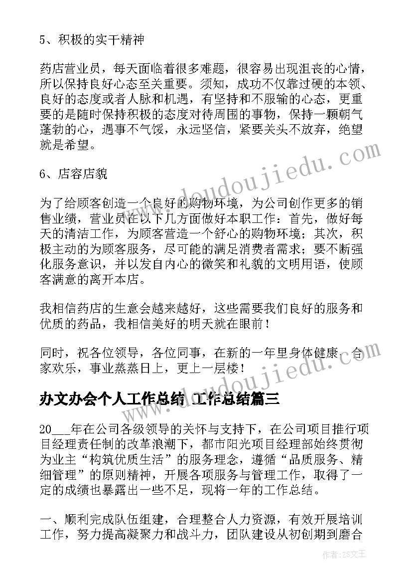 最新办文办会个人工作总结 工作总结(模板7篇)