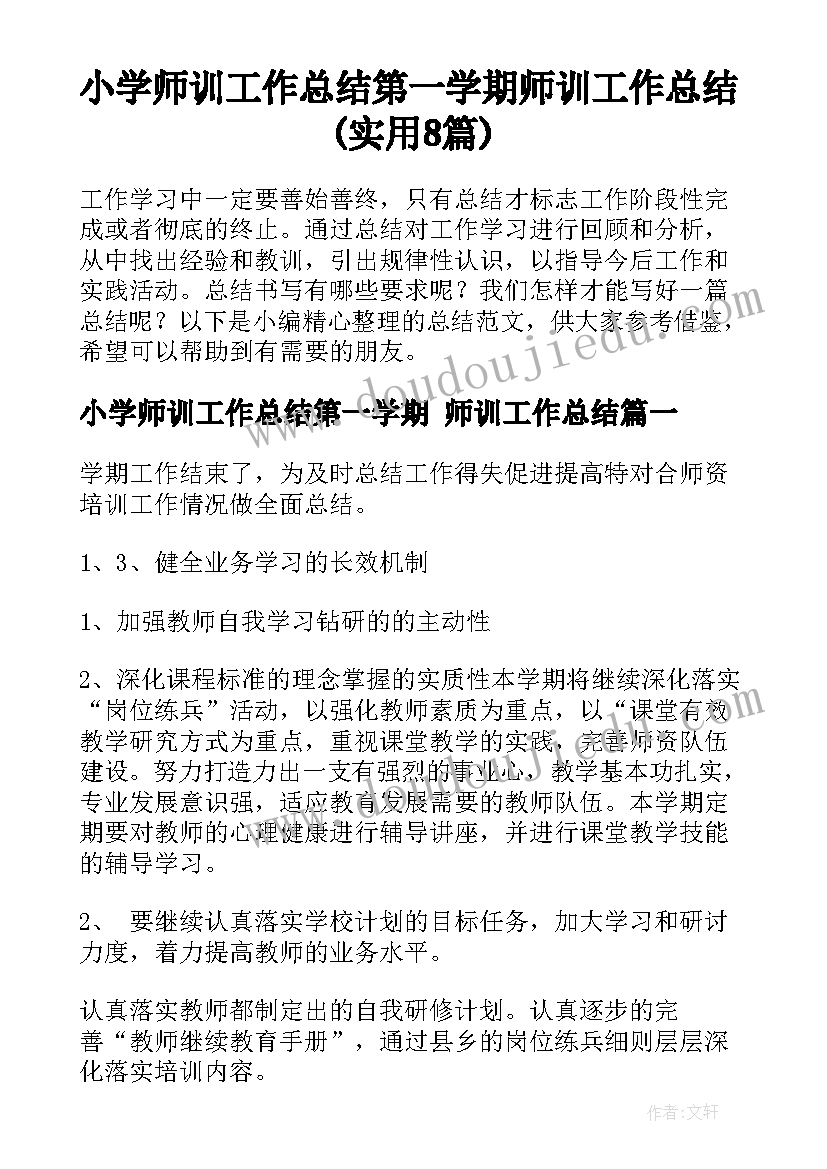 小学师训工作总结第一学期 师训工作总结(实用8篇)