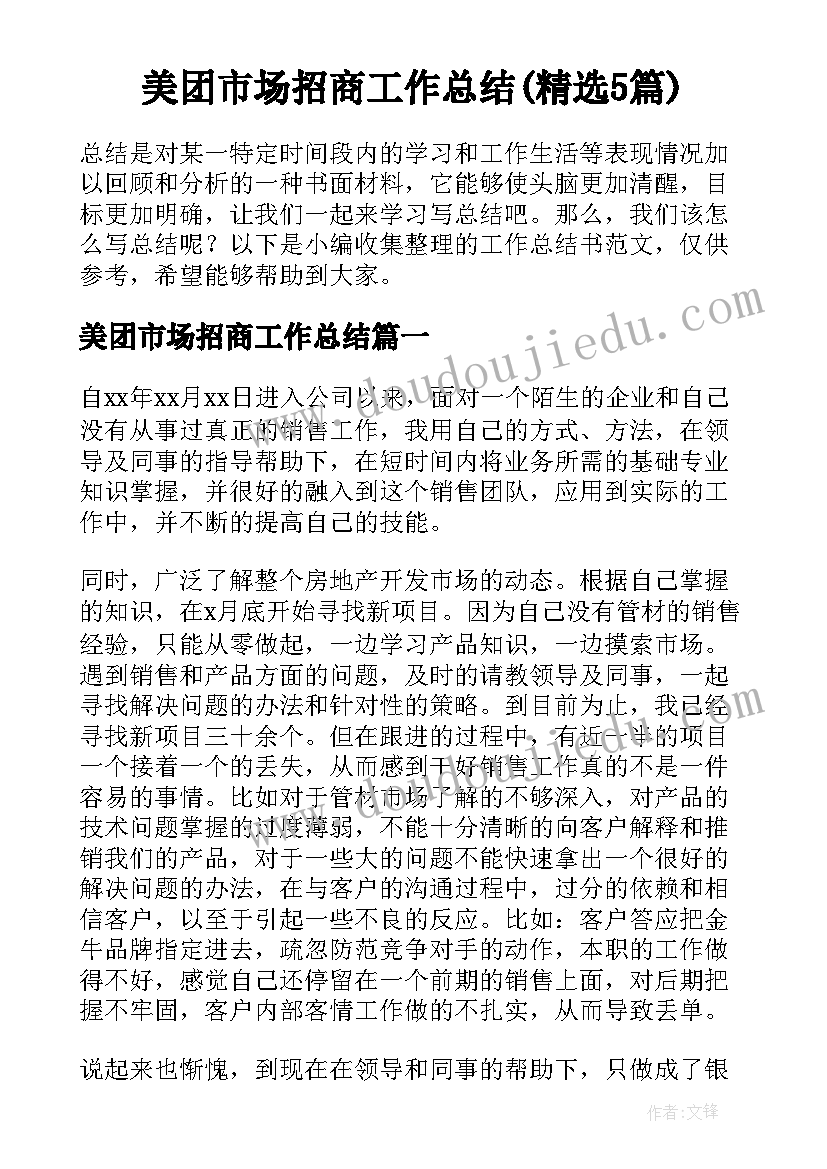 美团市场招商工作总结(精选5篇)