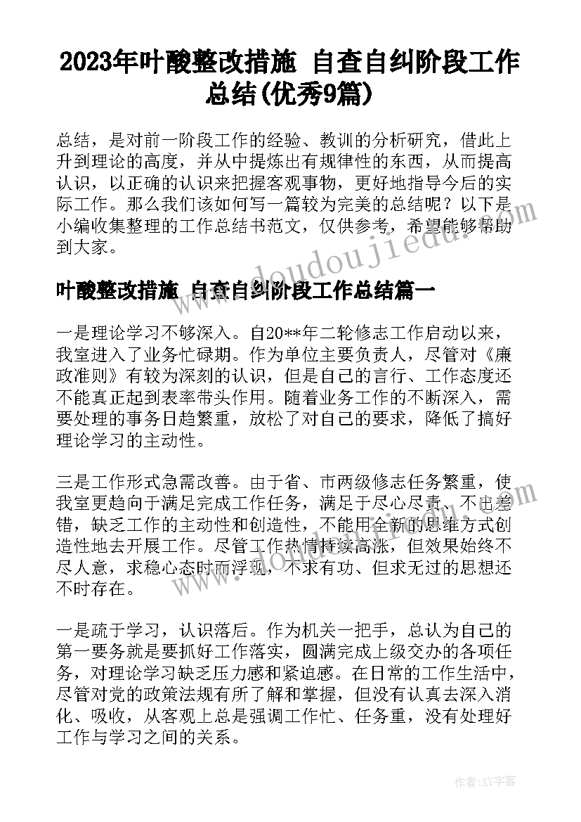 2023年叶酸整改措施 自查自纠阶段工作总结(优秀9篇)