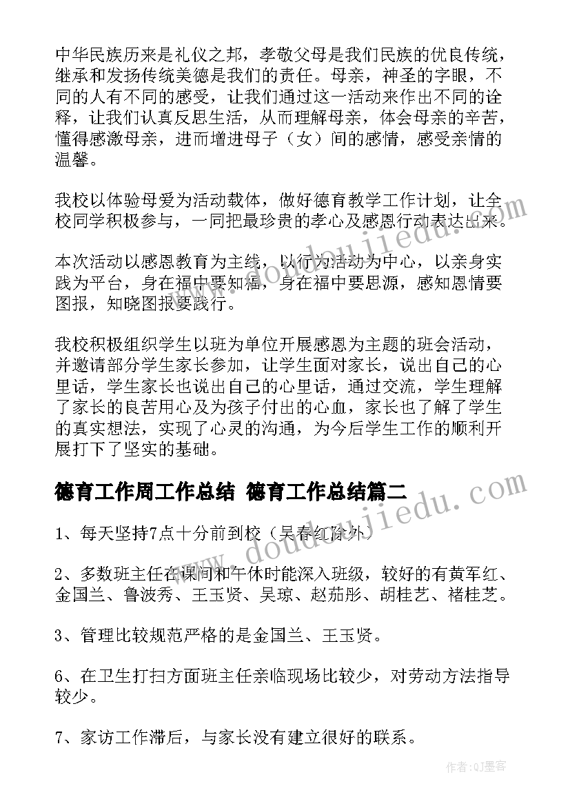 德育工作周工作总结 德育工作总结(精选6篇)