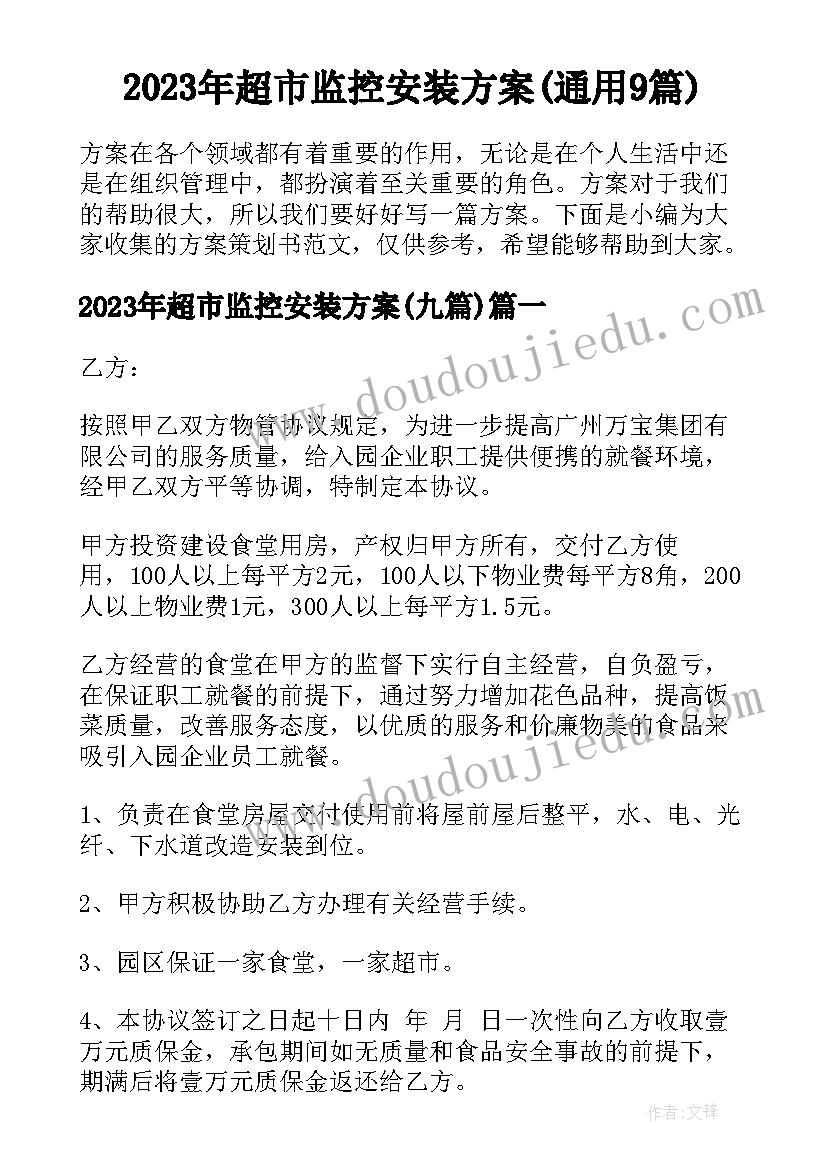 2023年超市监控安装方案(通用9篇)