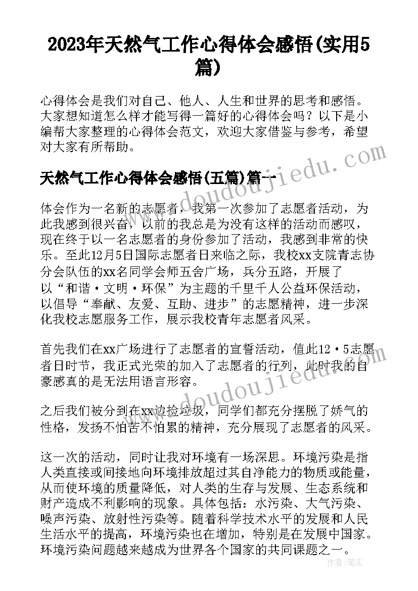 2023年天然气工作心得体会感悟(实用5篇)