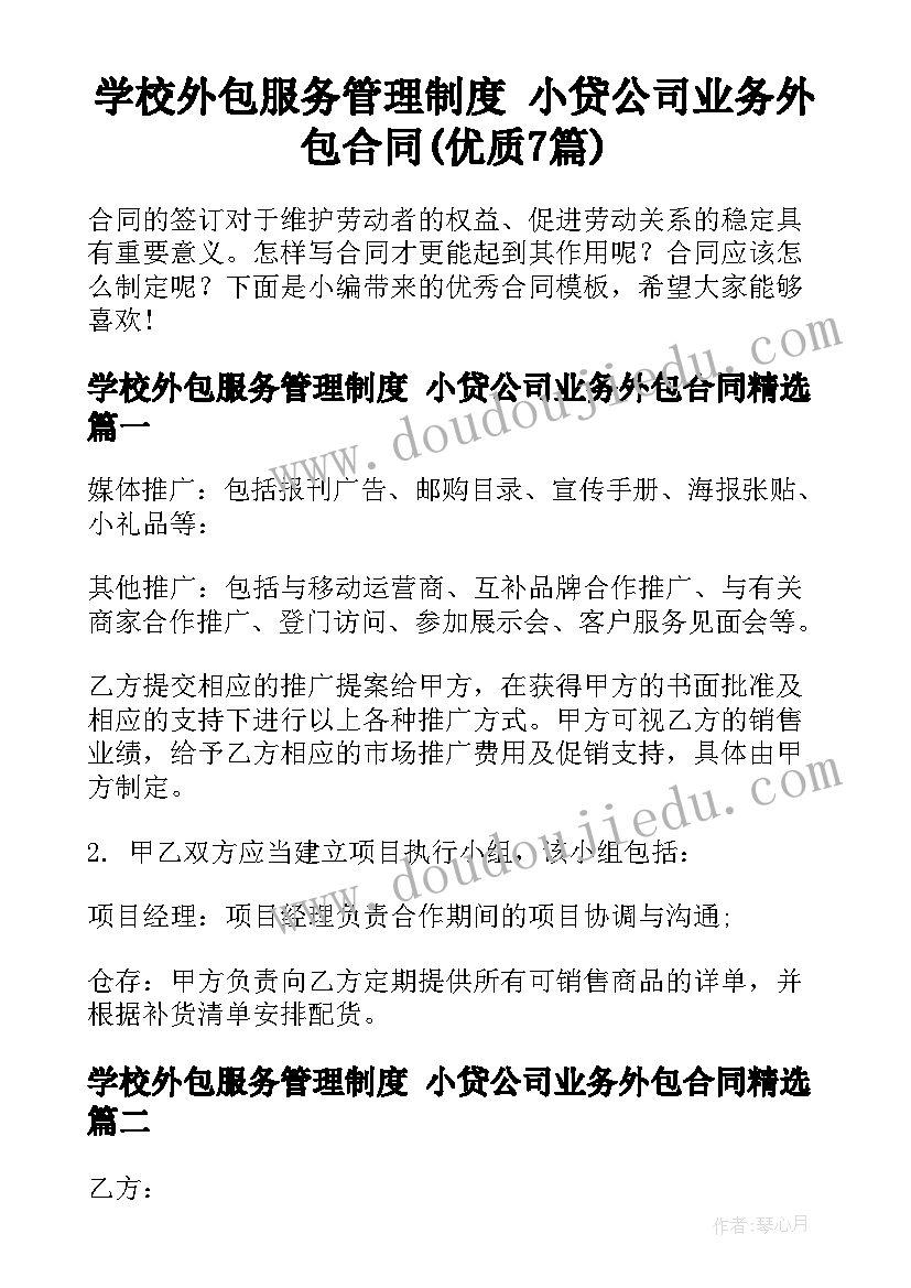 学校外包服务管理制度 小贷公司业务外包合同(优质7篇)