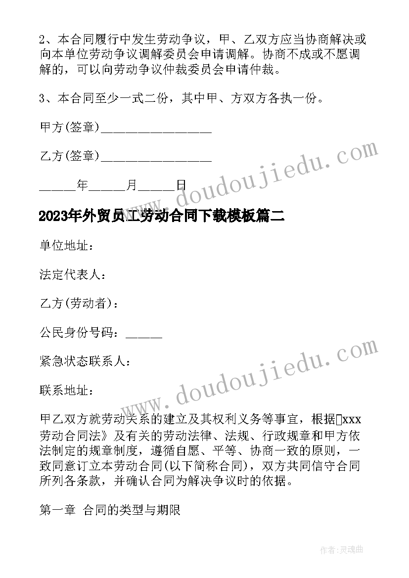 最新外贸员工劳动合同下载(精选6篇)