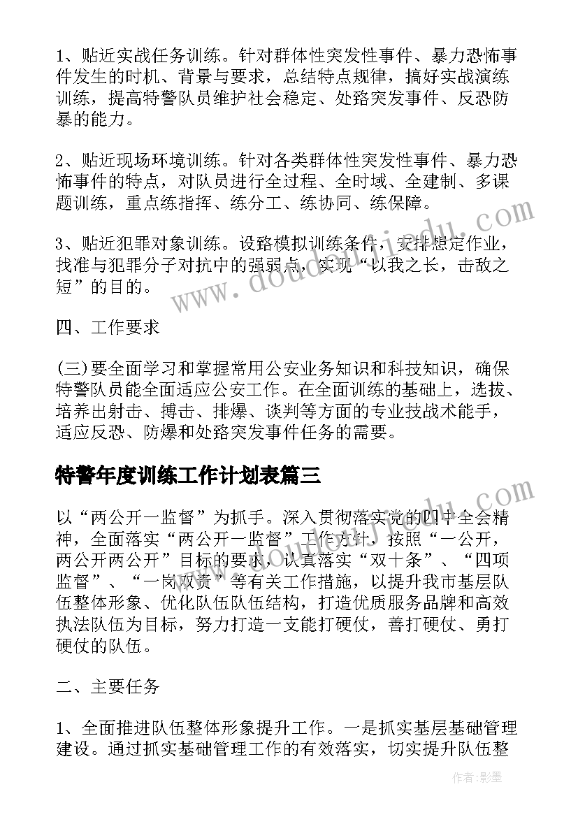 2023年特警年度训练工作计划表(模板5篇)