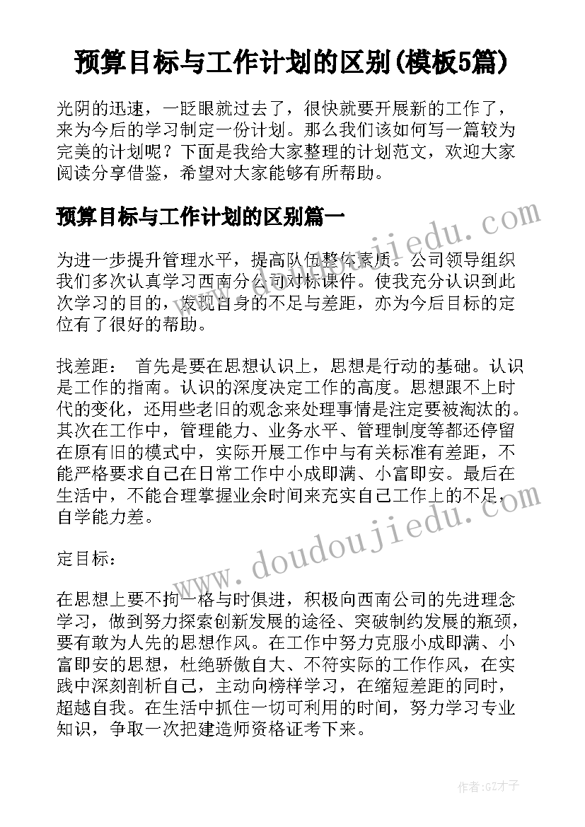 预算目标与工作计划的区别(模板5篇)