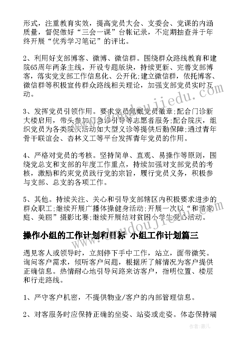 最新操作小组的工作计划和目标 小组工作计划(汇总9篇)