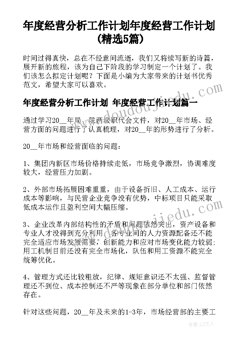 年度经营分析工作计划 年度经营工作计划(精选5篇)