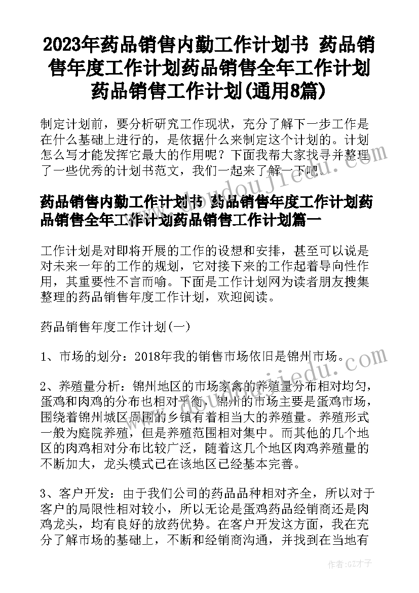 2023年药品销售内勤工作计划书 药品销售年度工作计划药品销售全年工作计划药品销售工作计划(通用8篇)