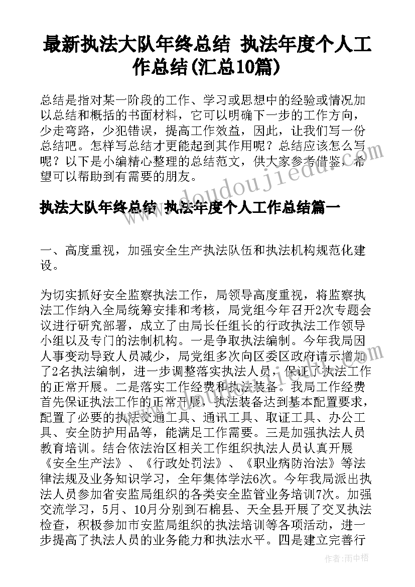 最新执法大队年终总结 执法年度个人工作总结(汇总10篇)