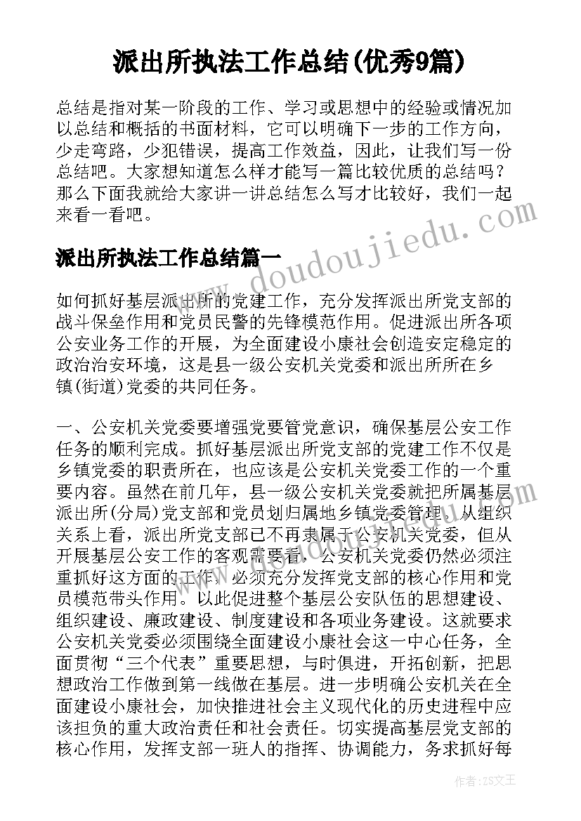 派出所执法工作总结(优秀9篇)