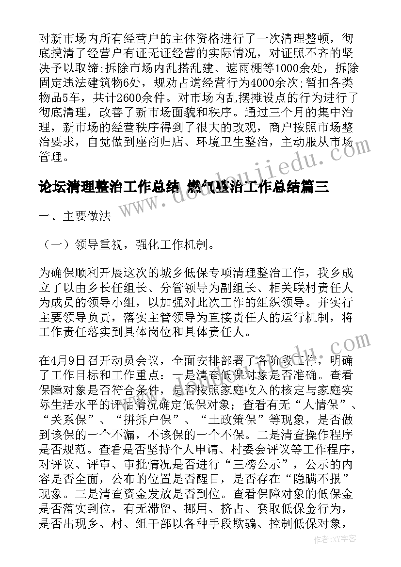 最新论坛清理整治工作总结 燃气整治工作总结(优质6篇)