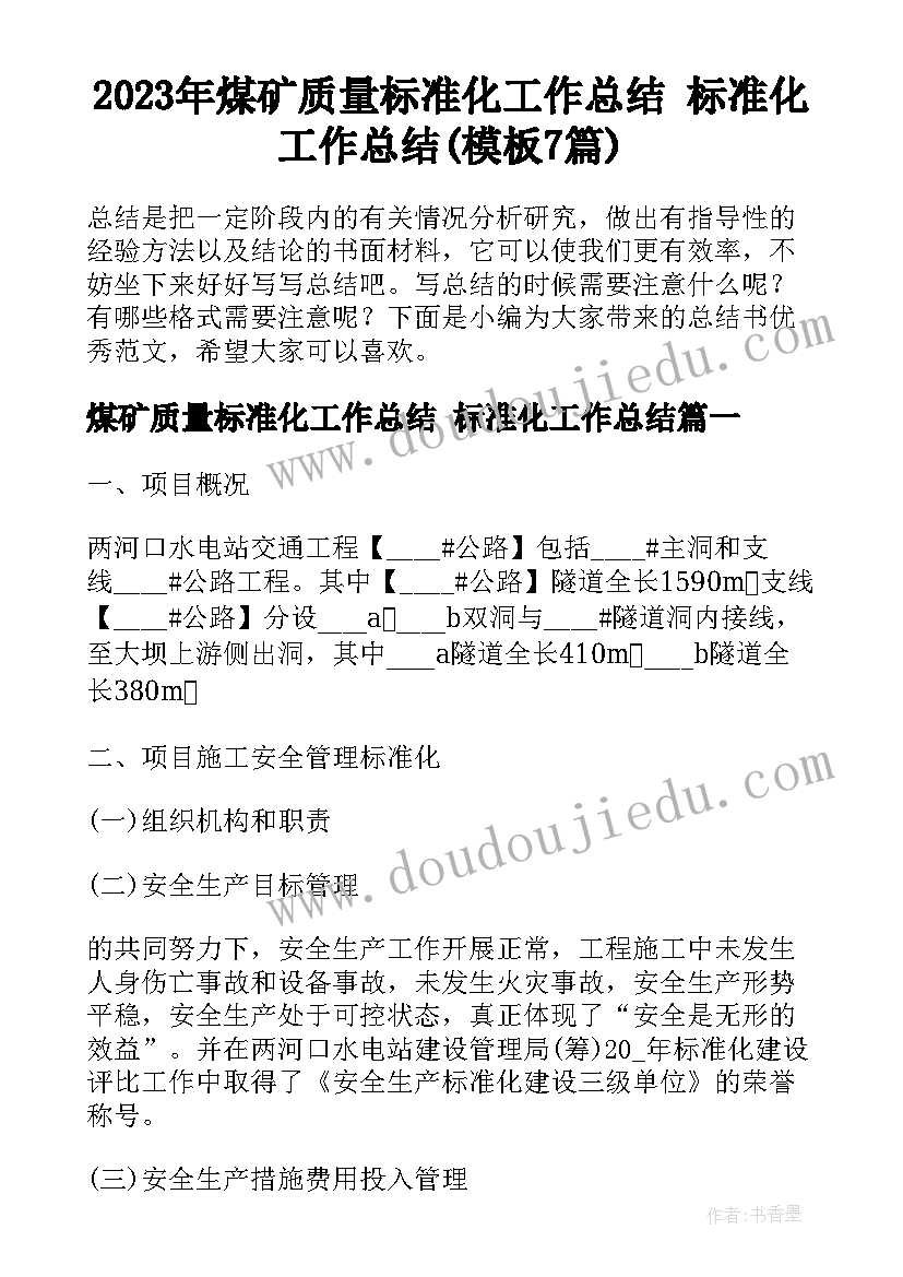 2023年煤矿质量标准化工作总结 标准化工作总结(模板7篇)