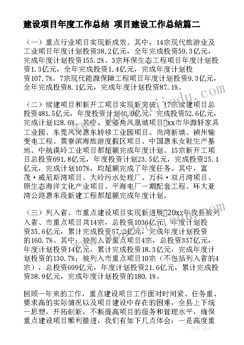 2023年建设项目年度工作总结 项目建设工作总结(大全8篇)