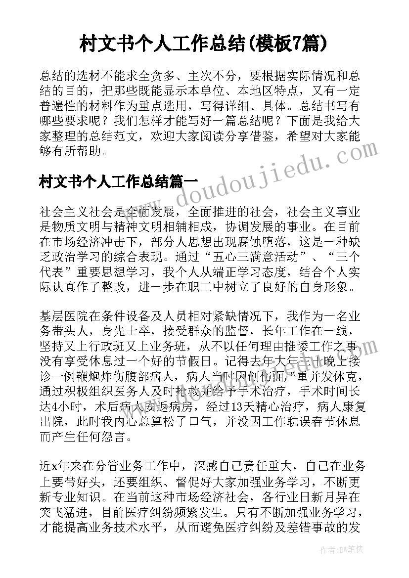 村文书个人工作总结(模板7篇)